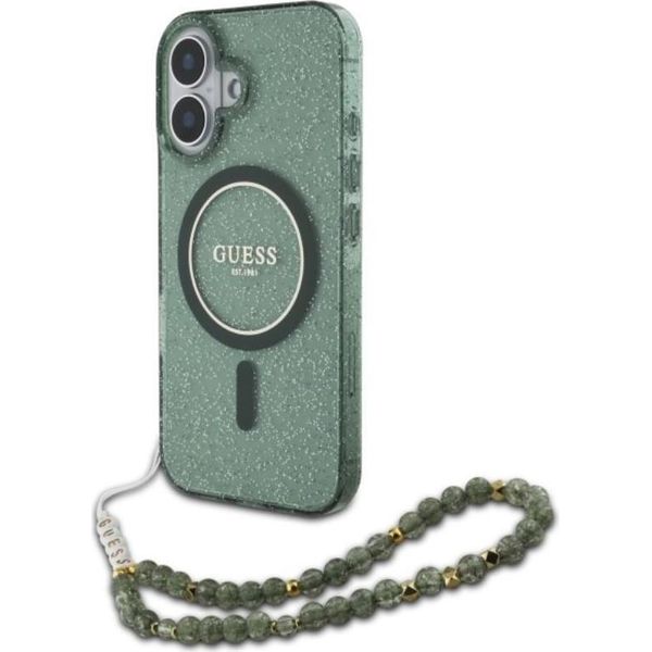 Guess Guhmp16Mhgcrelsa Iphone 16 Plus6.7 Zielony/Verde Custodia Rigida Iml Glitter Con Cinturino Perla Magsafe-image