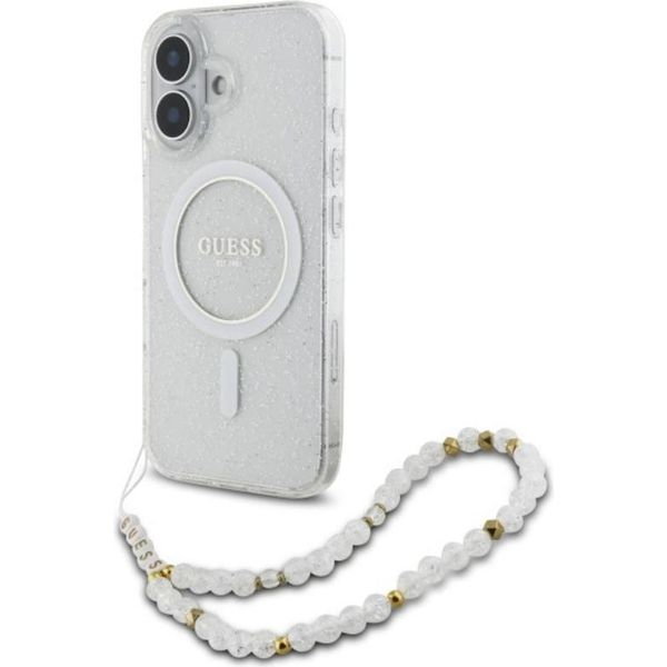 Guess Guhmp16Mhgcrelst Iphone 16 Plus6.7 PrzeźRoczysty/Transparent Hardcase Iml Glitter Con Cinturino Perla Magsafe-image