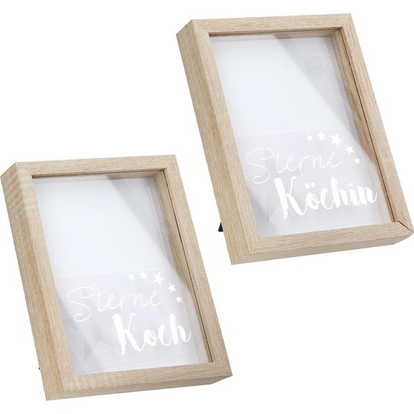 Gilde Fotorahmen, Rechteckig, "Sternekoch/SterneköChin"", Schriftzug, Mdf, Naturfarben, Ve 4, 2Fach Sortiert, L. 3,5 Cm, B. 19,5 Cm, H. 24,5 Cm"-image