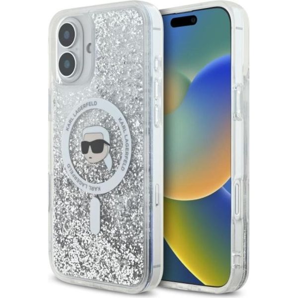 Karl Lagerfeld Klhmp16Slgkisgh Custodia Rigida Per Iphone 16 6.1 Trasparente Glitter Liquido Karl Head Magsafe-image