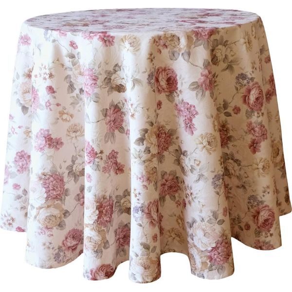 Tovaglia Chloe Rose Fiori Jacquard Poliestere Rotonda Ø 170 Cm-image