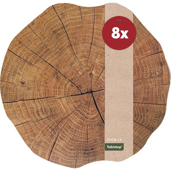 Set Di 8 Tovagliette Lavabili In Legno A Forma Di Tronco D'albero, Rotonde-image