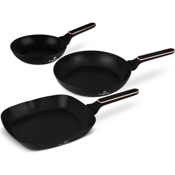 Set Di Padelle Antiaderenti Berlinger Haus (3 Pezzi) - Alluminio Forgiato, Titanpro, Induzione, Manico Ergonomico, Nero/Rosa, Collezione Black Rose-image