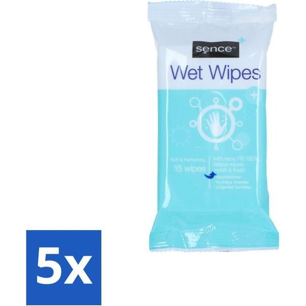 Sence – Salviette Umidificate – Confezione Richiudibile – 15 Salviette - Confezione Risparmio - 5 Pezzi-image