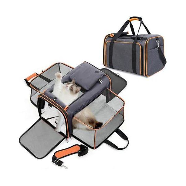 Petcute Pieghevole Borsa Trasportino Cane Gatto, Cassa, Rondella Trasportino Cane, Tracolla Espandibile Cani Gatti, Aperta Su 5 Lati-image
