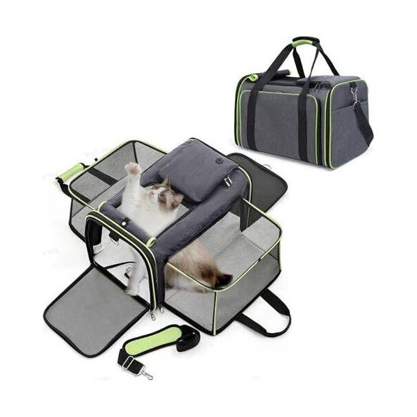 Petcute Pieghevole Borsa Trasportino Cane Gatto, Cassa, Rondella Trasportino Cane, Tracolla Espandibile Cani Gatti, Aperta Su 5 Lati-image