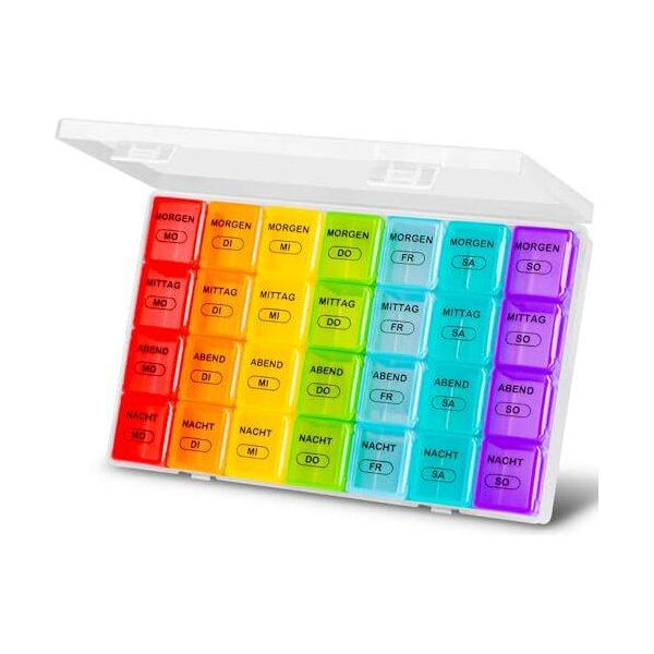 Portapillole 7 Giorni Scomparti Grandi Medicina 4 Compresse Senza Bpa Mattina Pranzo Sera Organizzatore Viaggio Vitamina-image