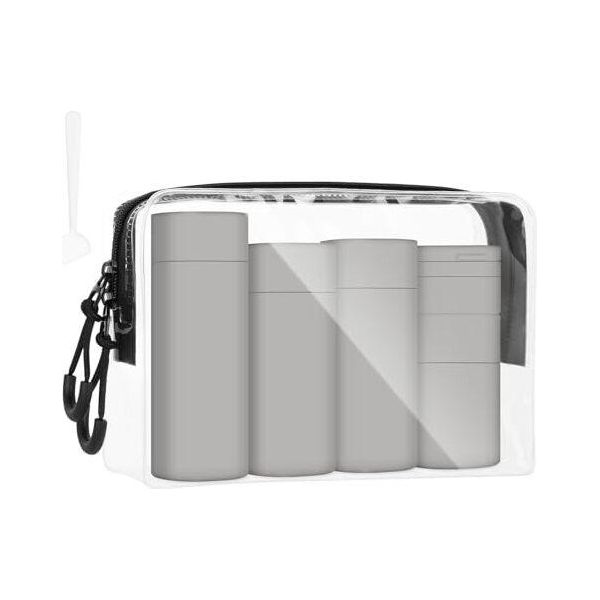 Flintronic Bottiglie Da Viaggio In Silicone, Bottiglie Riempimento Articoli Da Toilette, Set Pratico A Prova Di Perdite Senza Bpa (Grigio)-image