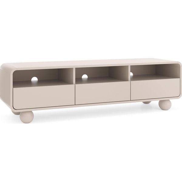 Mobile Tv In Cashmere Con Ripiani E Ante - Design Moderno, Gambe Sferiche, 160 X 44 X 39 Cm-image