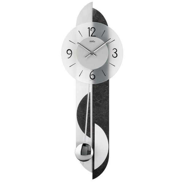 Ams 7299 Orologio Da Parete Al Quarzo Con Pendolo Orologio A Pendolo Con Ardesia E Alluminio-image