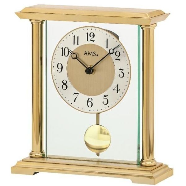 Ams 1143 Orologio Da Tavolo Al Quarzo Con Pendolo In Metallo Dorato Color Ottone Con Vetro-image