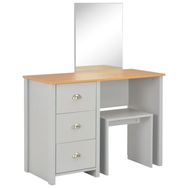 Tavolino Da Toilette Con Specchio E Sgabello Grigio 104X45X131 Cm-image