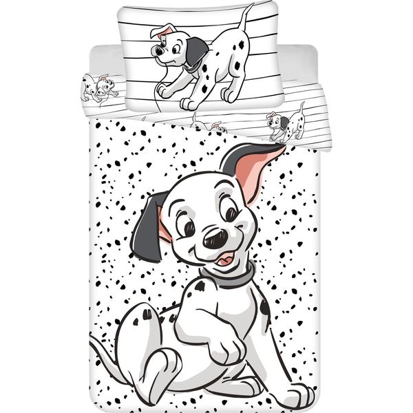 Lenzuola Disney Per Bambini 101 Cane Dalmata Lucky Bianco Nero Copripiumino 100X135 Cm, Federa 40X60 Cm, 100% Cotone-image