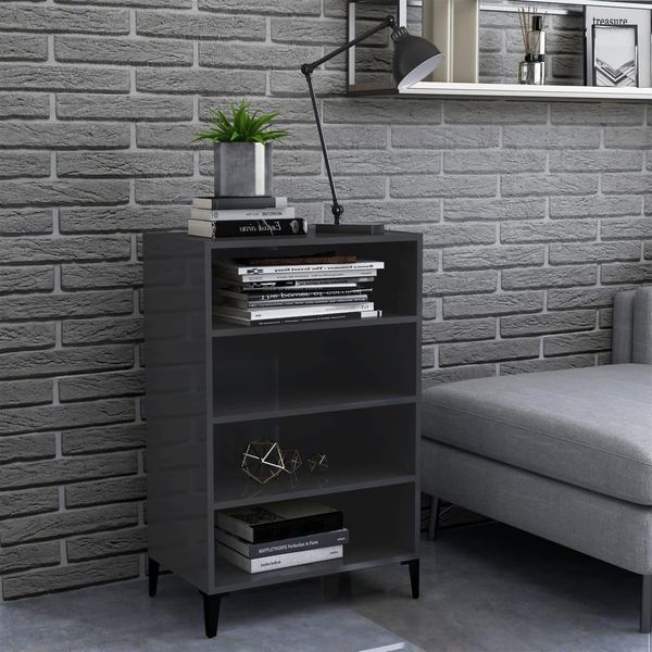 Vidaxl Credenza Grigio Lucido 57X35X90 Cm Materiale A Base Di Legno-image