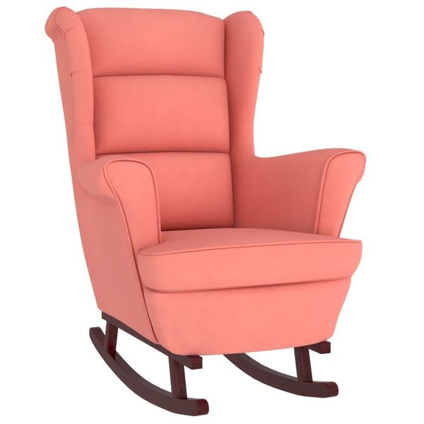 Sedia A Dondolo Con Gambe In Legno Massiccio E Gomma Velluto Rosa-image