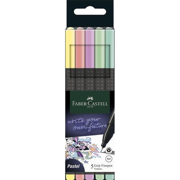 Faber-Castell 151602 FABER-CASTELL Fineliner Grip Finepen Pastello, Astuccio Da 5-image