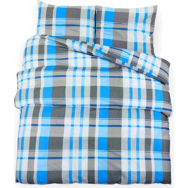 Vidaxl Set Di Biancheria Da Letto Blu E Grigio 200X200 Cm In Cotone-image