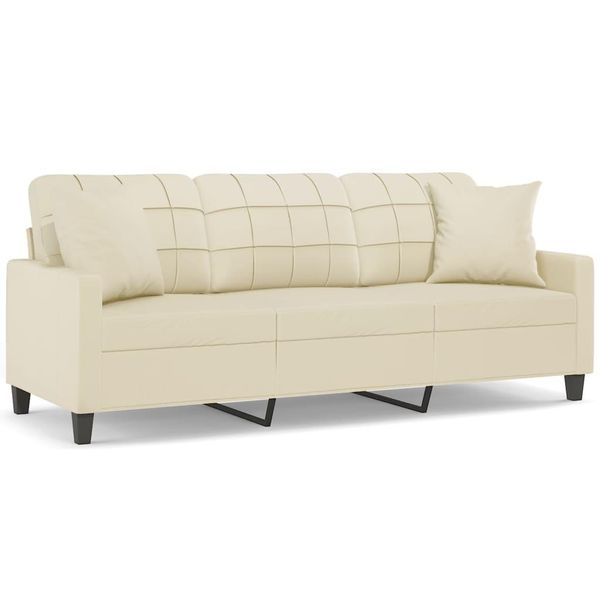 Divano A 3 Posti Con Cuscini Decorativi Crema 180 Cm In Ecopelle-image