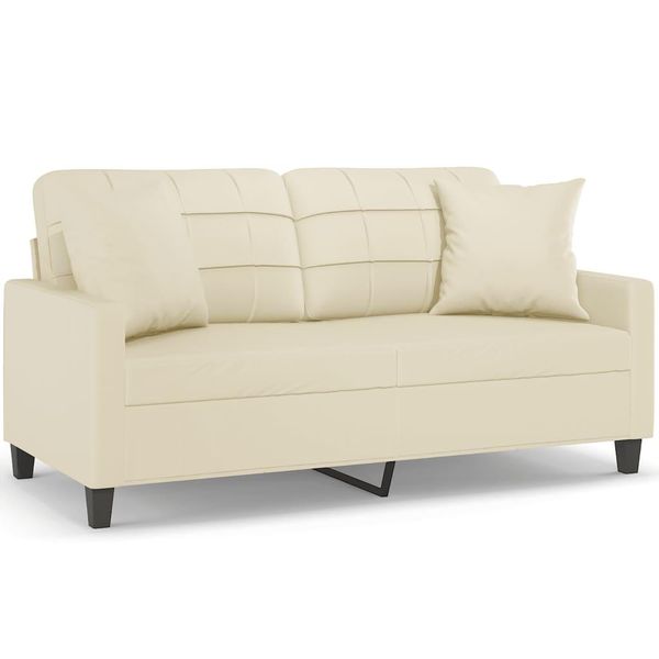 Vidaxl Divano A 2 Posti Con Cuscini Decorativi Crema 140 Cm In Pelle Finta-image