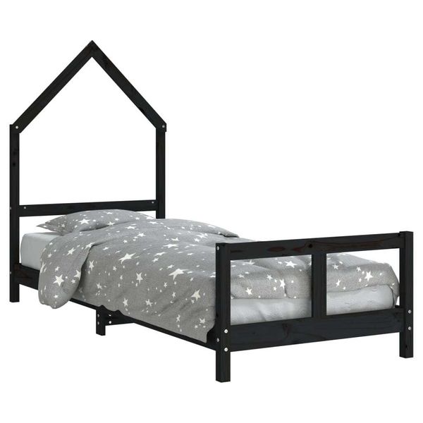 Vidaxl Letto Per Bambini Nero 80X200 Cm In Legno Di Pino Massiccio-image