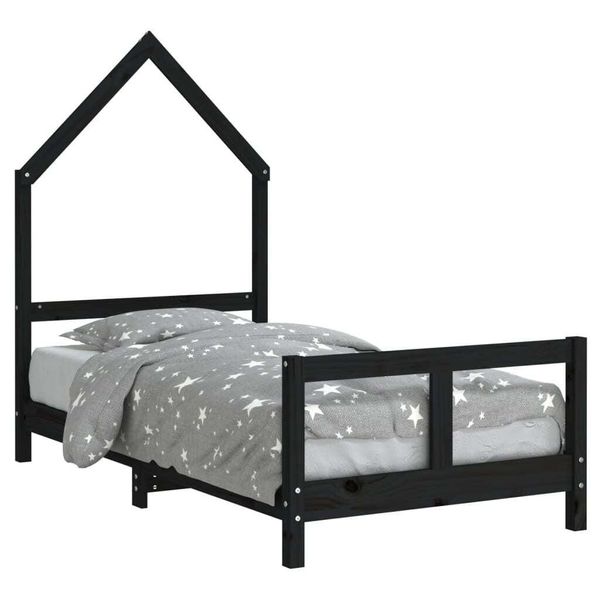Vidaxl Letto Per Bambini Nero 80X160 Cm In Legno Di Pino Massiccio-image