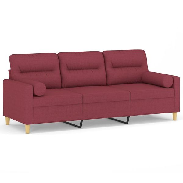 Divano A 3 Posti Con Cuscini Decorativi In Tessuto Rosso Vino 180 Cm-image