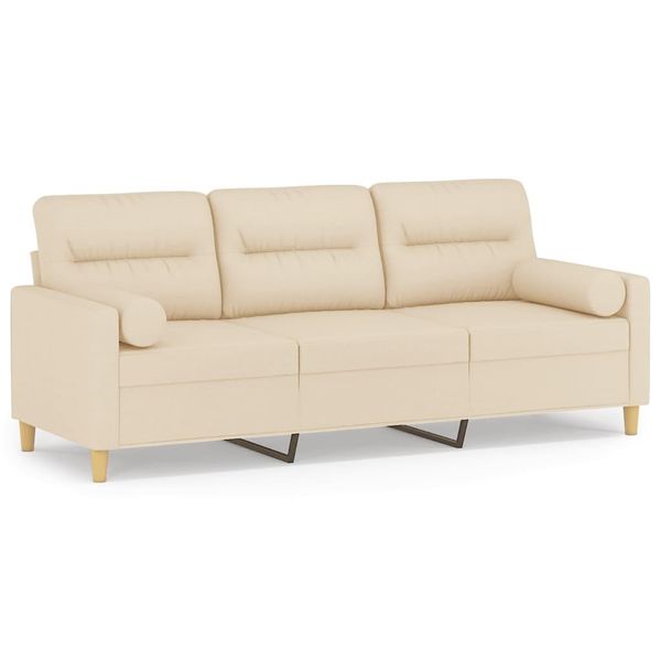 Vidaxl Divano A 3 Posti Con Cuscini Decorativi Crema 180 Cm In Tessuto-image