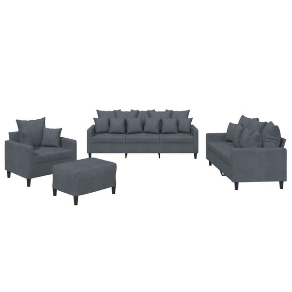 Vidaxl Set Di Divani 4 Pezzi Con Cuscini In Velluto Grigio Scuro-image