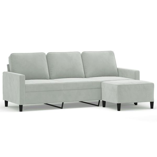 Vidaxl Divano A 3 Posti Con Poggiapiedi In Velluto Grigio Chiaro 180 Cm-image