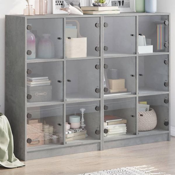 Vidaxl Libreria Con Ante Grigio Cemento 136X37X109 Cm Materiale Legno-image