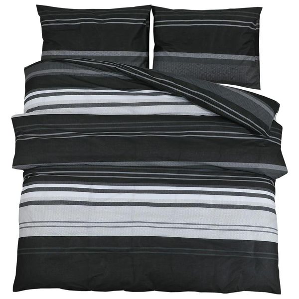 Vidaxl Set Di Biancheria Da Letto Bianco E Nero 135X200 Cm Cotone-image