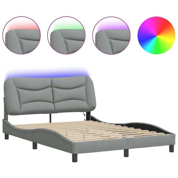 Vidaxl Struttura Letto Con Led Senza Materasso "Hvar"" Tessuto Grigio Chiaro 140X190 Cm"-image