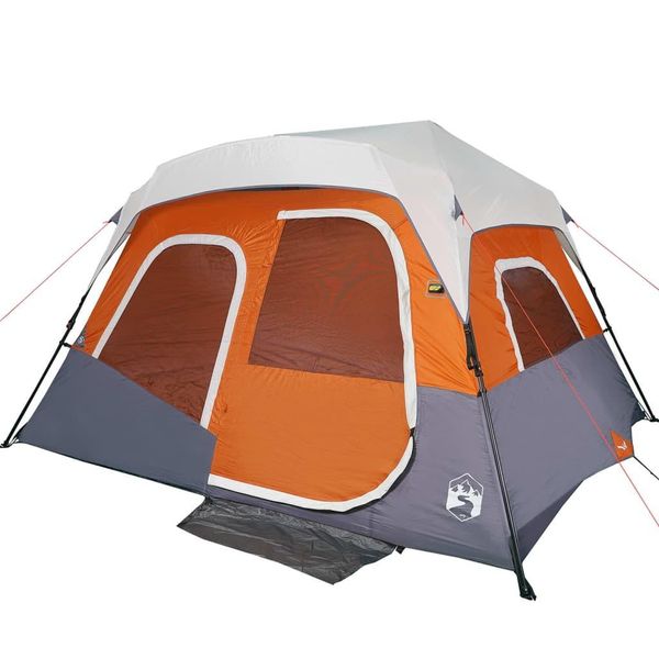 Vidaxl Tenda Familiare Con Led 6 Persone Grigio Chiaro Arancione Sgancio Rapido-image