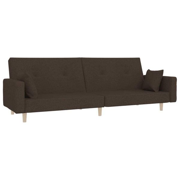 Vidaxl Divano Letto A 2 Posti Con 2 Cuscini In Tessuto Marrone Scuro-image