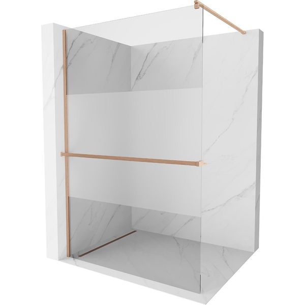 Mexen Kioto+ Parete Doccia Con Mensola Walk-In 130 X 200 Cm, Trasparente/Brinato, Rame Spazzolato - 800-130-121-65-35-image