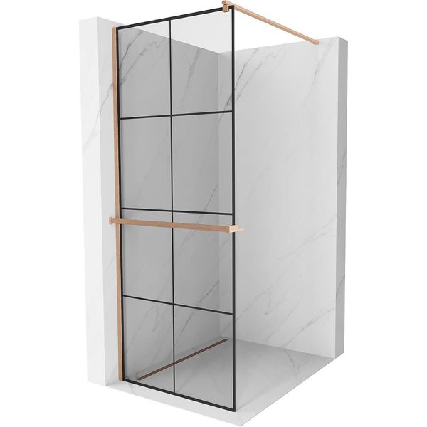 Mexen Kioto+ Parete Doccia Con Mensola Walk-In 70 X 200 Cm, Griglia Nera, Rame Spazzolato - 800-070-121-65-77-image