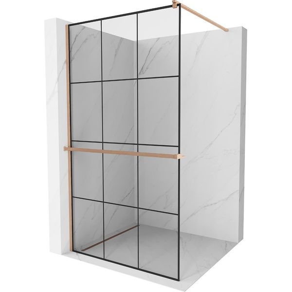 Mexen Kioto+ Parete Doccia Con Mensola Walk-In 110 X 200 Cm, Griglia Nera, Rame Spazzolato - 800-110-121-65-77-image