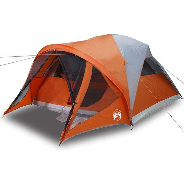 Vidaxl Tenda Familiare A Tunnel 6 Persone Grigio E Arancione Impermeabile-image