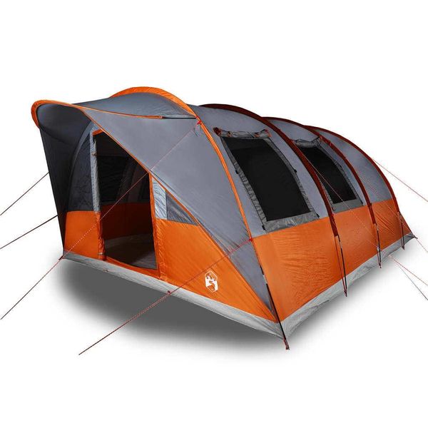 Vidaxl Tenda A Tunnel 5 Persone Grigio E Arancione Impermeabile-image