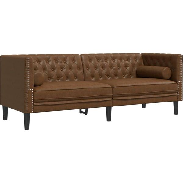 Vidaxl Divano Chesterfield 3 Posti In Ecopelle Marrone Effetto Scamosciato-image