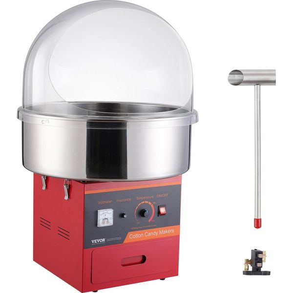Macchina Per Zucchero Filato Elettrica, Macchina Per Zucchero Filato Da 1000 W, Macchina Per Zucchero Filato Commerciale Con Coperchio, Ciotola In Acciaio Inox, Paletta Per Lo Zucchero, Cassetto, Perfetta Per Le Feste Di Famiglia, Rosso-image
