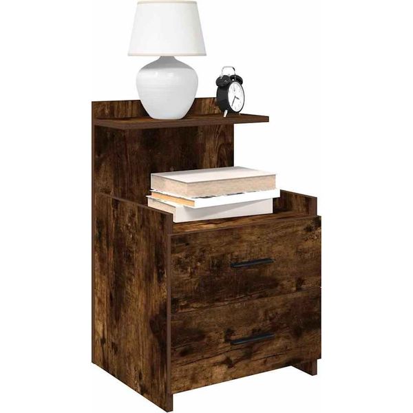 Vidaxl Comodini 2 Pezzi Con 2 Cassetti In Rovere Fumé 40X36,5X62 Cm-image