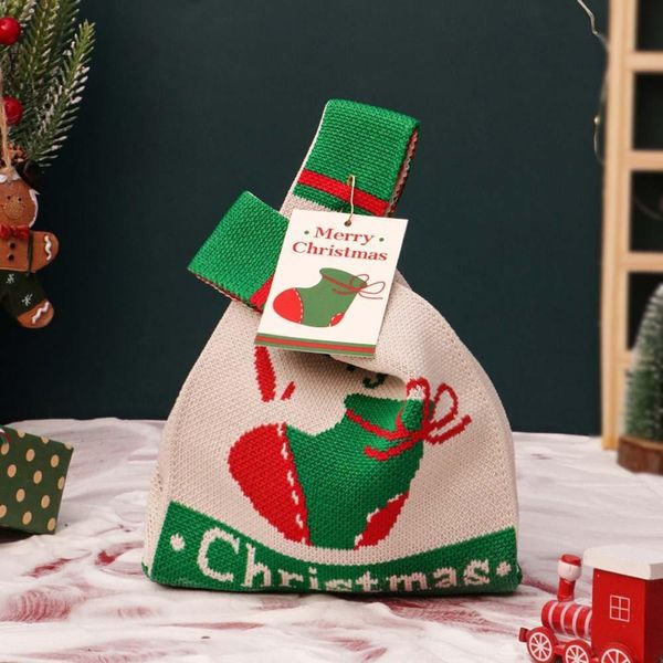 Inf Sacchetto Natalizio A Forma Di Mela In Maglia Con Cartellino - Confezione Regalo Festiva Verde-image