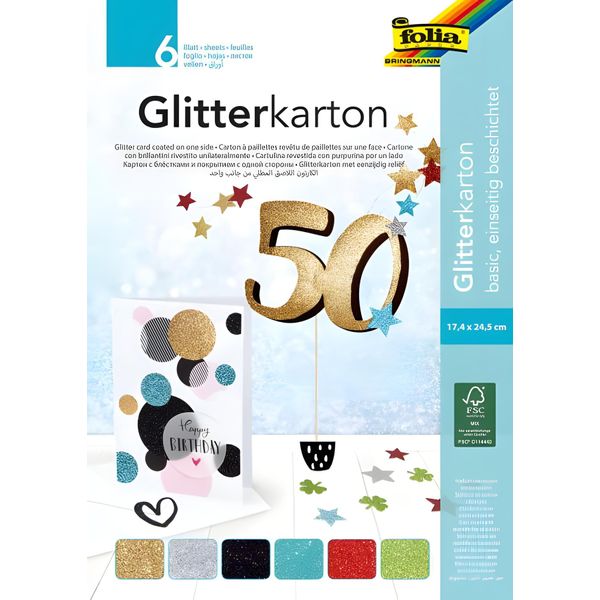 Folia 85139 Folia Glitterkarton-Block "Basic"", 170 X 245 Mm, 300 G/Qm"-image