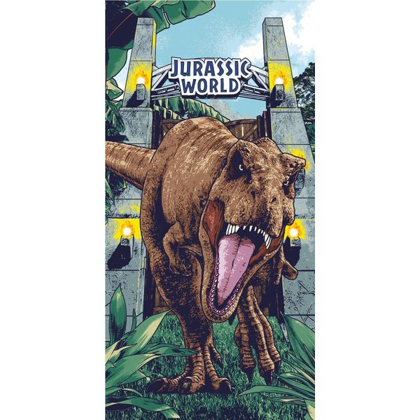 Jurassic World Dominion T-Rex Dinosauro Piante Cancello Torce Telo Mare 140X70 Cm, 100 % Cotone Per Bambini-image