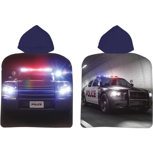 Veicolo Di Polizia Auto Di Pattuglia Polizia Luce Blu Polizia Poncho Da Bagno Per Bambini Con Cappuccio Nero, 50 X 100 Cm, 100 % Cotone-image