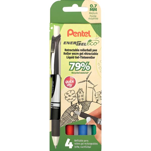 Pentel® BL77E-4 Roller In Gel Liquido Energel Eco - 0,35 Mm, Set Di 4 Pezzi Assortiti-image