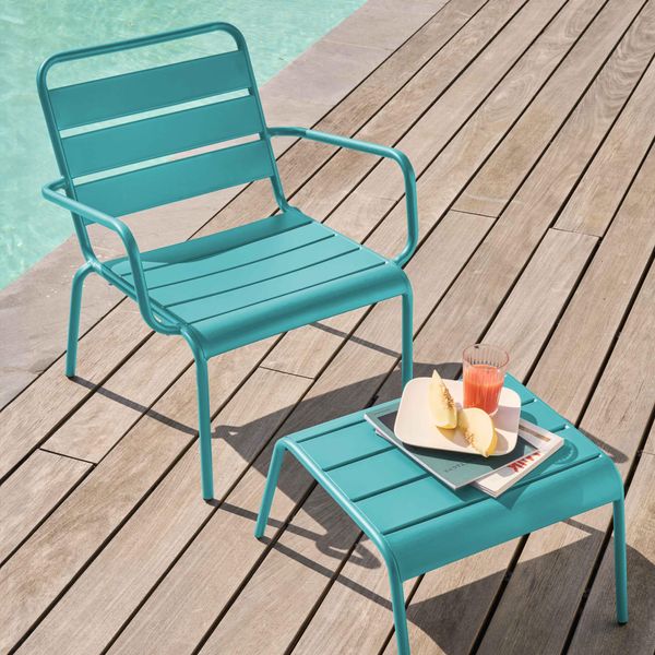 Sedia Relax E Poggiapiedi In Metallo Turchese - Oviala Palavas-image