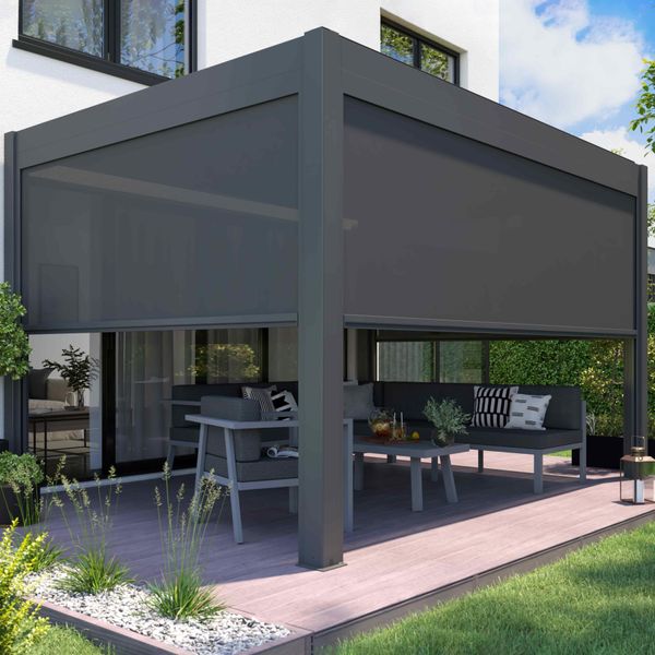 Pergola Bioclimatica Motorizzata Illuminata 3X4M E 2 Tende - Oviala Kavala-image