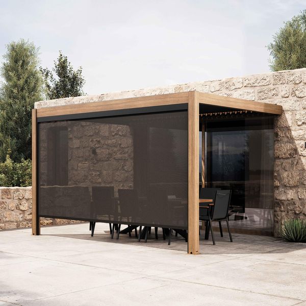 Pergola Bioclimatica 3X4M, Addossata E Motorizzata E 1 Tenda Da Sole - Oviala Thebes-image